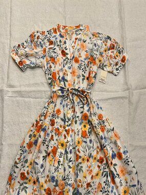 NEW St. John's Bay Women's 100% Cotton A-Line Floral Midi Dress, Size PM